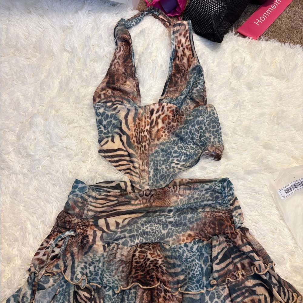 Animal Print Halter Top and Skirt Set